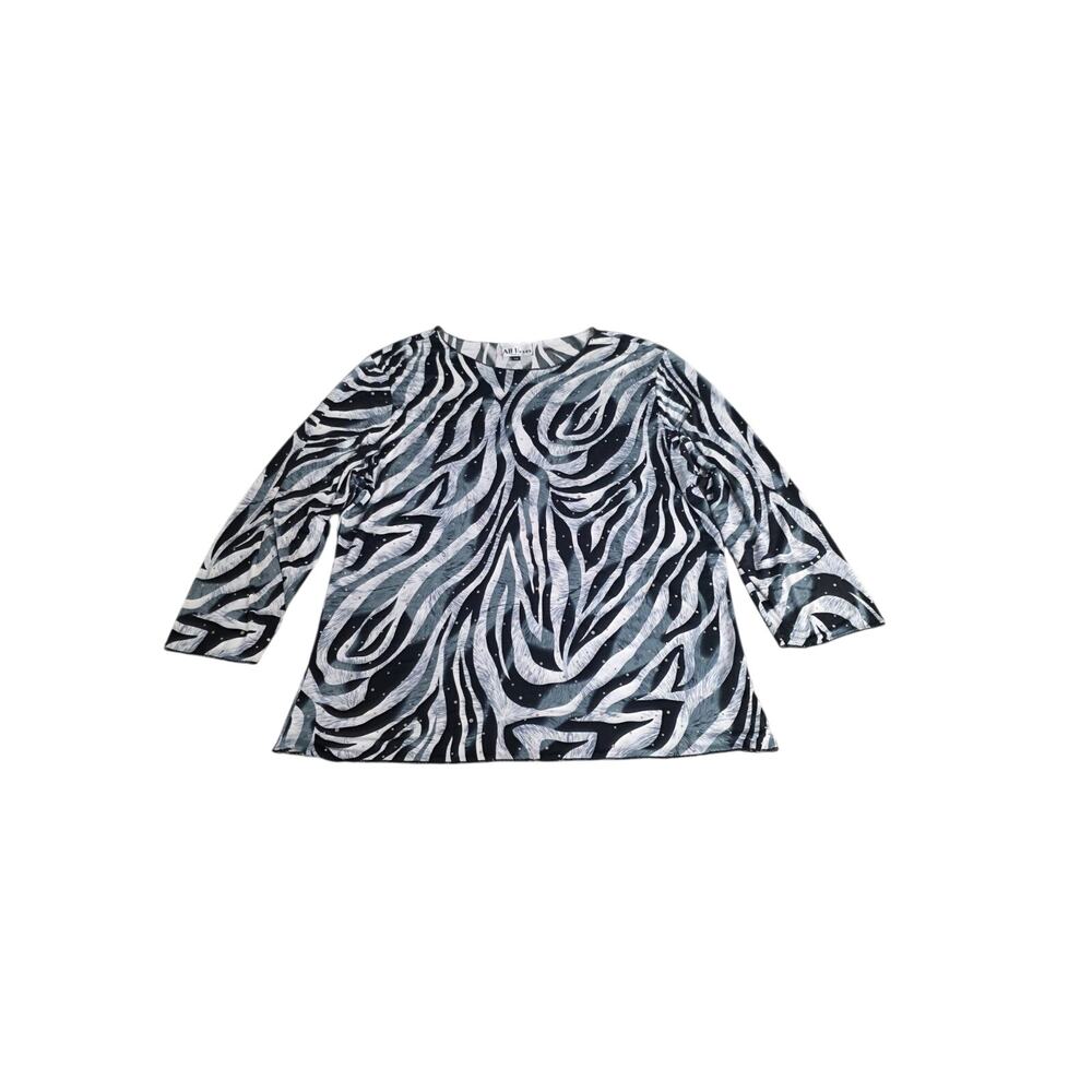 All Hours M Black White Zebra Print Long Sleeve Tunic Top Made in USA
